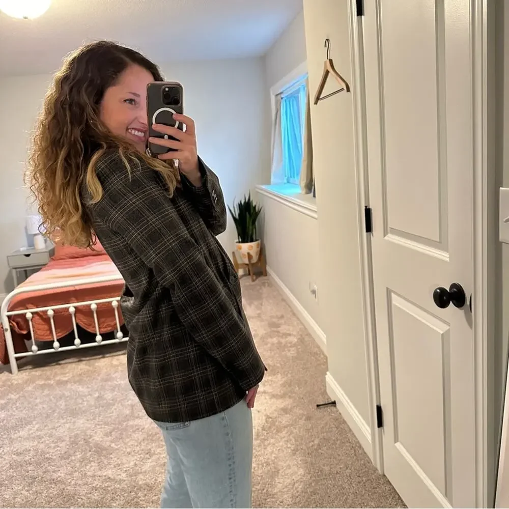 Theory Gray Plaid Wool Double Breasted Blazer Jacket 8